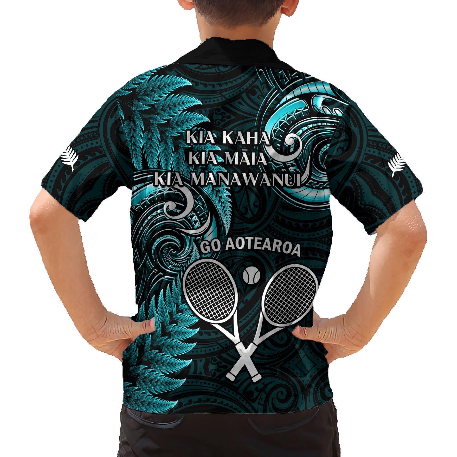 New Zealand Tiki Tennis Hawaiian Shirt 2024 Aotearoa Tenehi Maori Silver Fern - Turquoise - Vibe Hoodie Shop