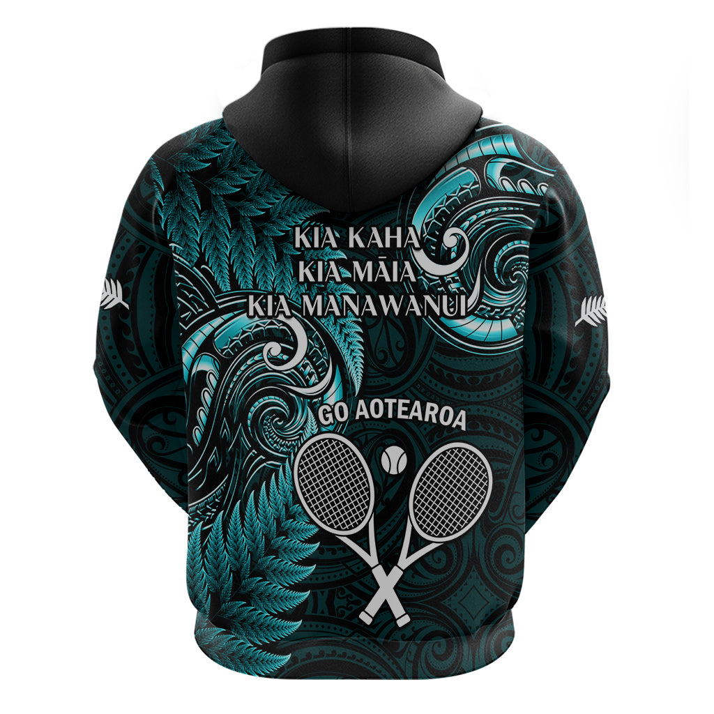 New Zealand Tiki Tennis Hoodie 2024 Aotearoa Tenehi Maori Silver Fern - Turquoise - Vibe Hoodie Shop