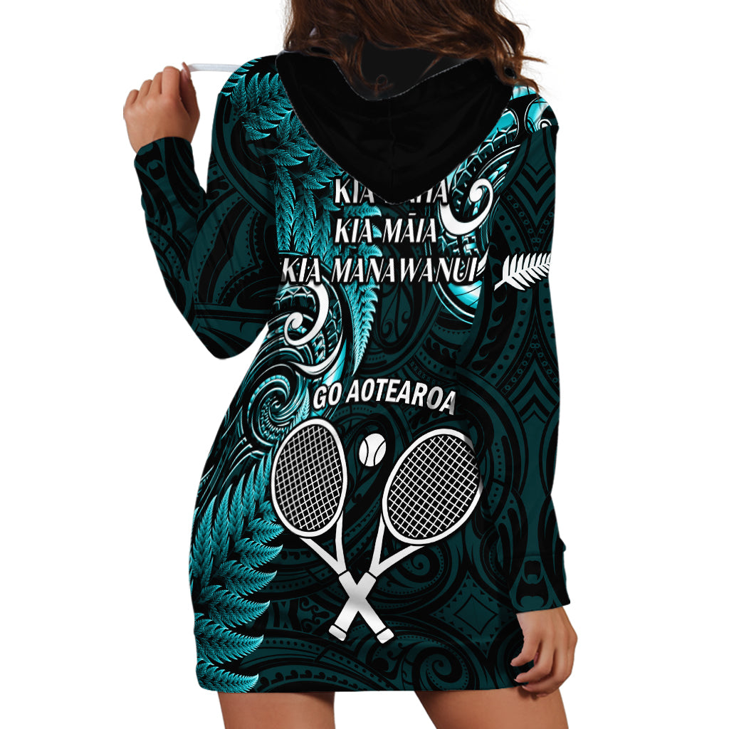 New Zealand Tiki Tennis Hoodie Dress 2024 Aotearoa Tenehi Maori Silver Fern - Turquoise - Vibe Hoodie Shop