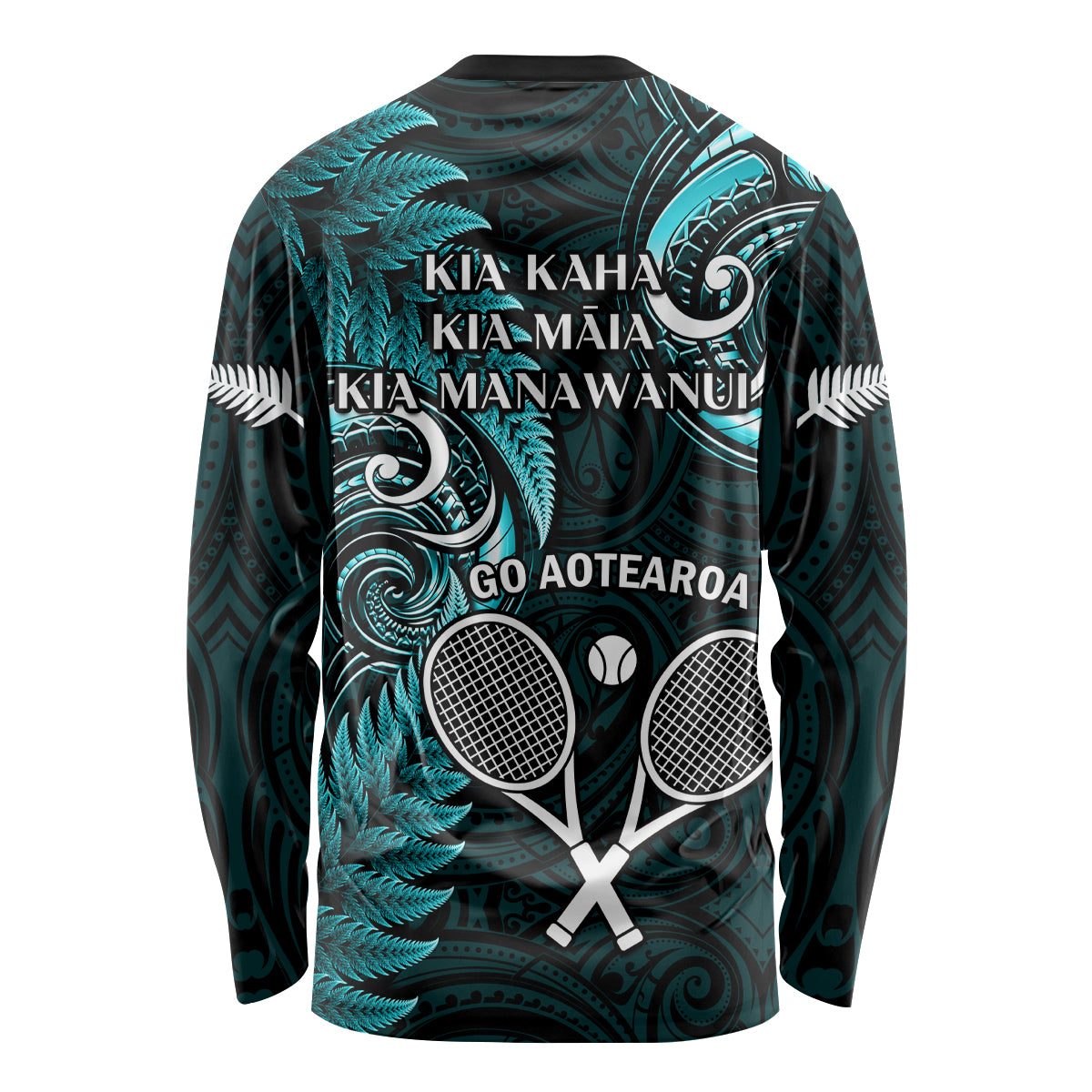 New Zealand Tiki Tennis Long Sleeve Shirt 2024 Aotearoa Tenehi Maori Silver Fern - Turquoise - Vibe Hoodie Shop