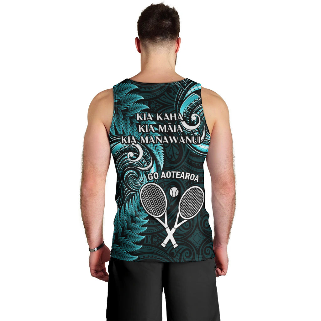 New Zealand Tiki Tennis Men Tank Top 2024 Aotearoa Tenehi Maori Silver Fern - Turquoise - Vibe Hoodie Shop