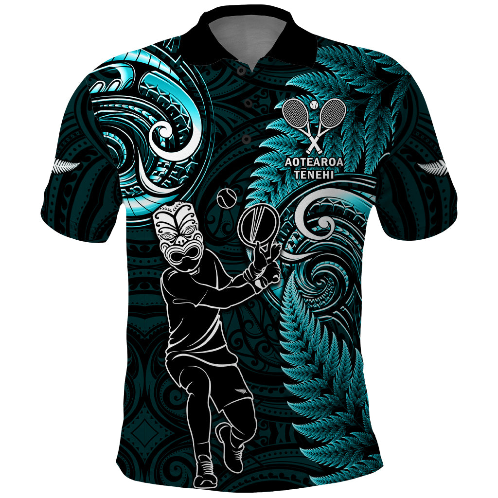 New Zealand Tiki Tennis Polo Shirt 2024 Aotearoa Tenehi Maori Silver Fern - Turquoise - Vibe Hoodie Shop