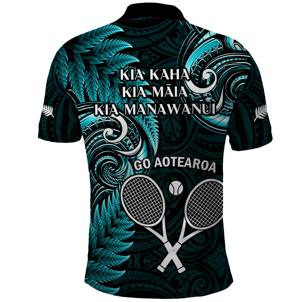 New Zealand Tiki Tennis Polo Shirt 2024 Aotearoa Tenehi Maori Silver Fern - Turquoise - Vibe Hoodie Shop