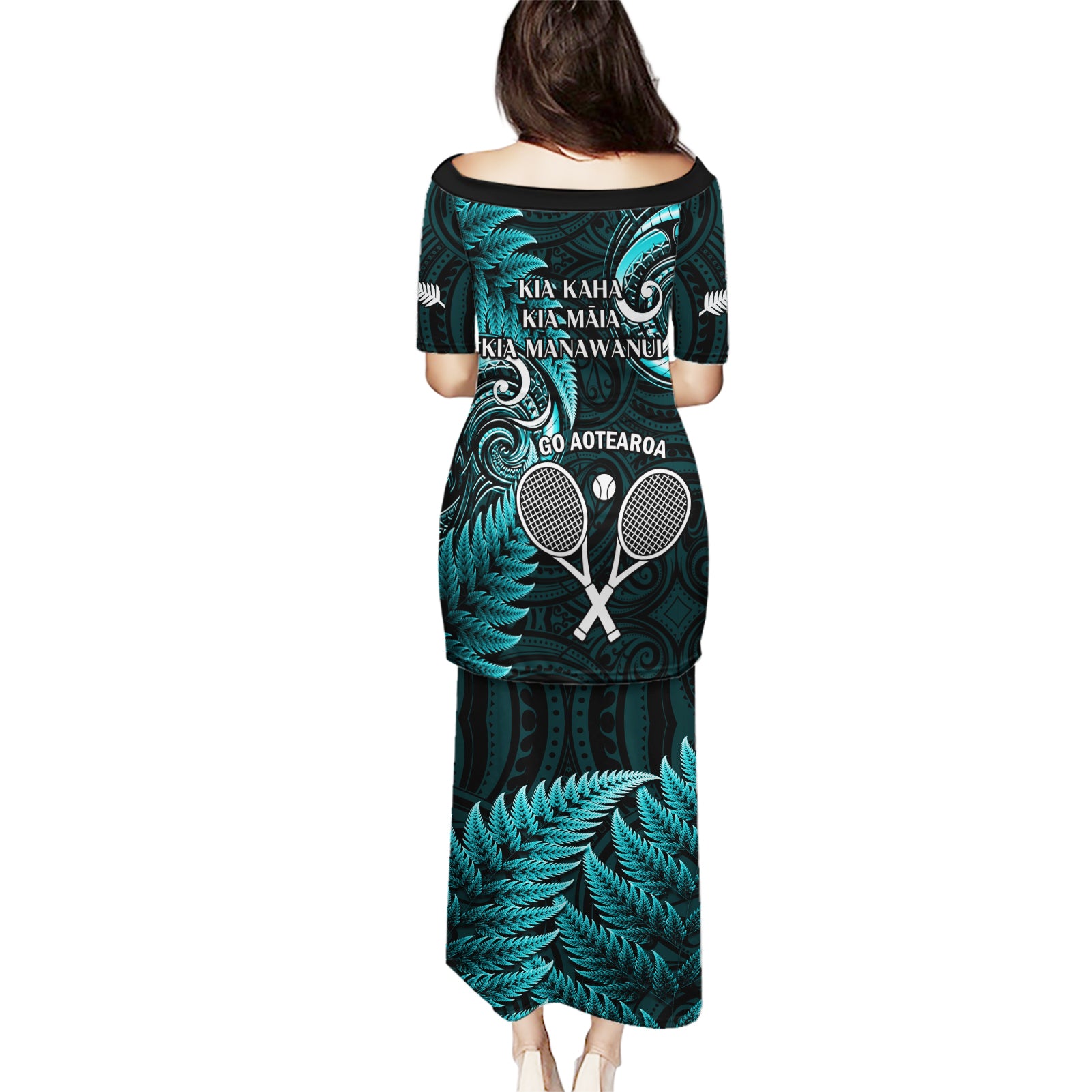 New Zealand Tiki Tennis Puletasi 2024 Aotearoa Tenehi Maori Silver Fern - Turquoise