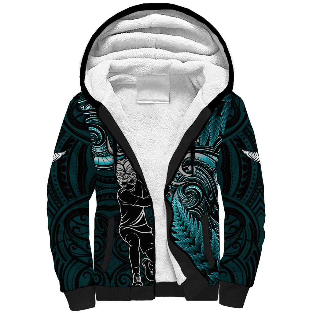 New Zealand Tiki Tennis Sherpa Hoodie 2024 Aotearoa Tenehi Maori Silver Fern - Turquoise - Vibe Hoodie Shop