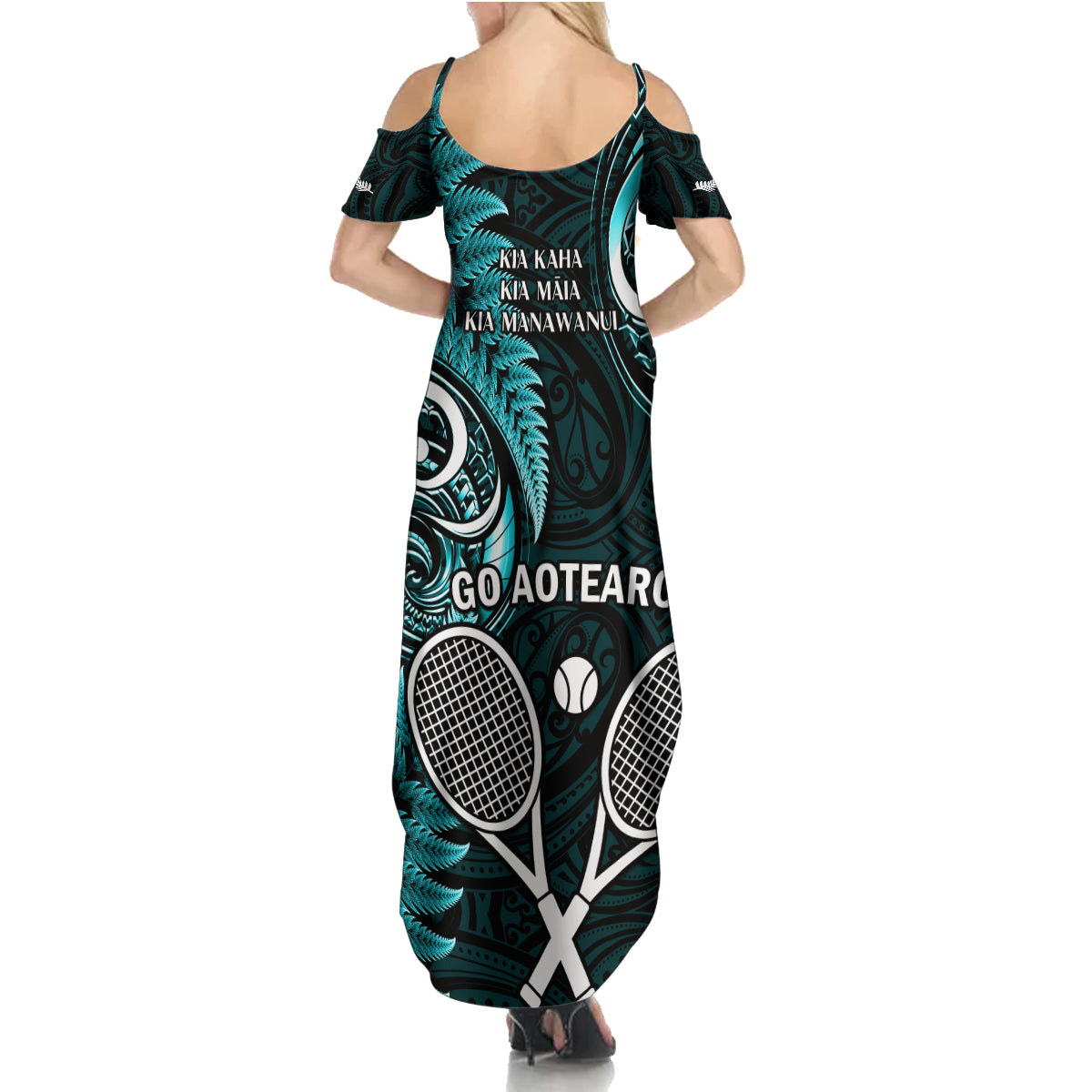 New Zealand Tiki Tennis Summer Maxi Dress 2024 Aotearoa Tenehi Maori Silver Fern - Turquoise