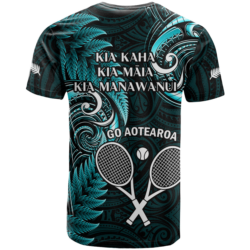 New Zealand Tiki Tennis T Shirt 2024 Aotearoa Tenehi Maori Silver Fern - Turquoise - Vibe Hoodie Shop