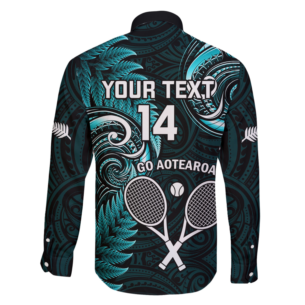 Custom New Zealand Tiki Tennis Family Matching Off Shoulder Long Sleeve Dress and Hawaiian Shirt 2024 Aotearoa Tenehi Maori Silver Fern - Turquoise