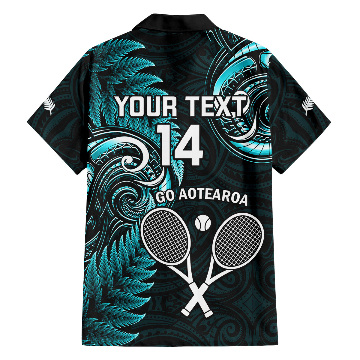 Custom New Zealand Tiki Tennis Family Matching Off Shoulder Maxi Dress and Hawaiian Shirt 2024 Aotearoa Tenehi Maori Silver Fern - Turquoise