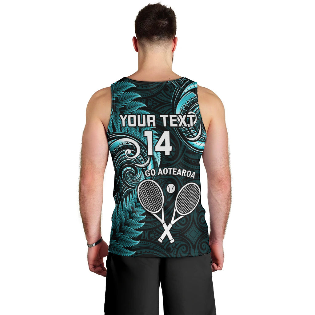 Custom New Zealand Tiki Tennis Men Tank Top 2024 Aotearoa Tenehi Maori Silver Fern - Turquoise - Vibe Hoodie Shop