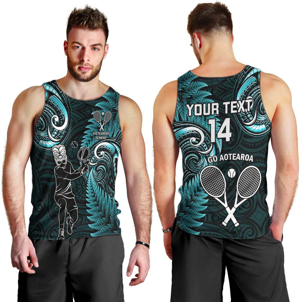 Custom New Zealand Tiki Tennis Men Tank Top 2024 Aotearoa Tenehi Maori Silver Fern - Turquoise - Vibe Hoodie Shop