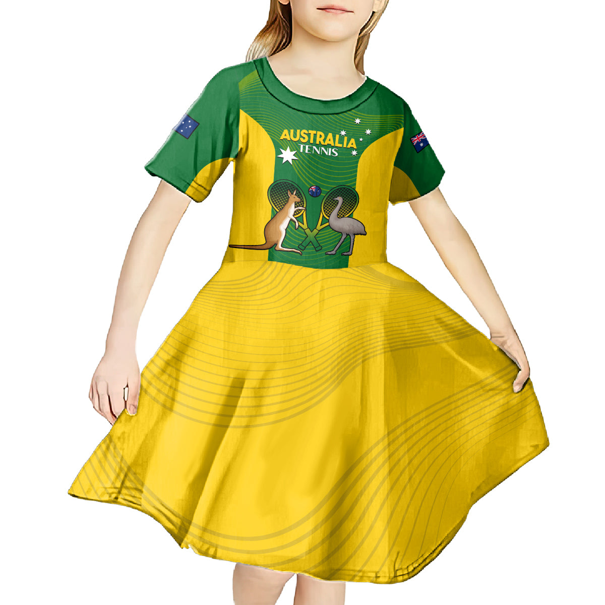 Personalised Australia Tennis Kid Short Sleeve Dress Aussie Pride National Color - Vibe Hoodie Shop