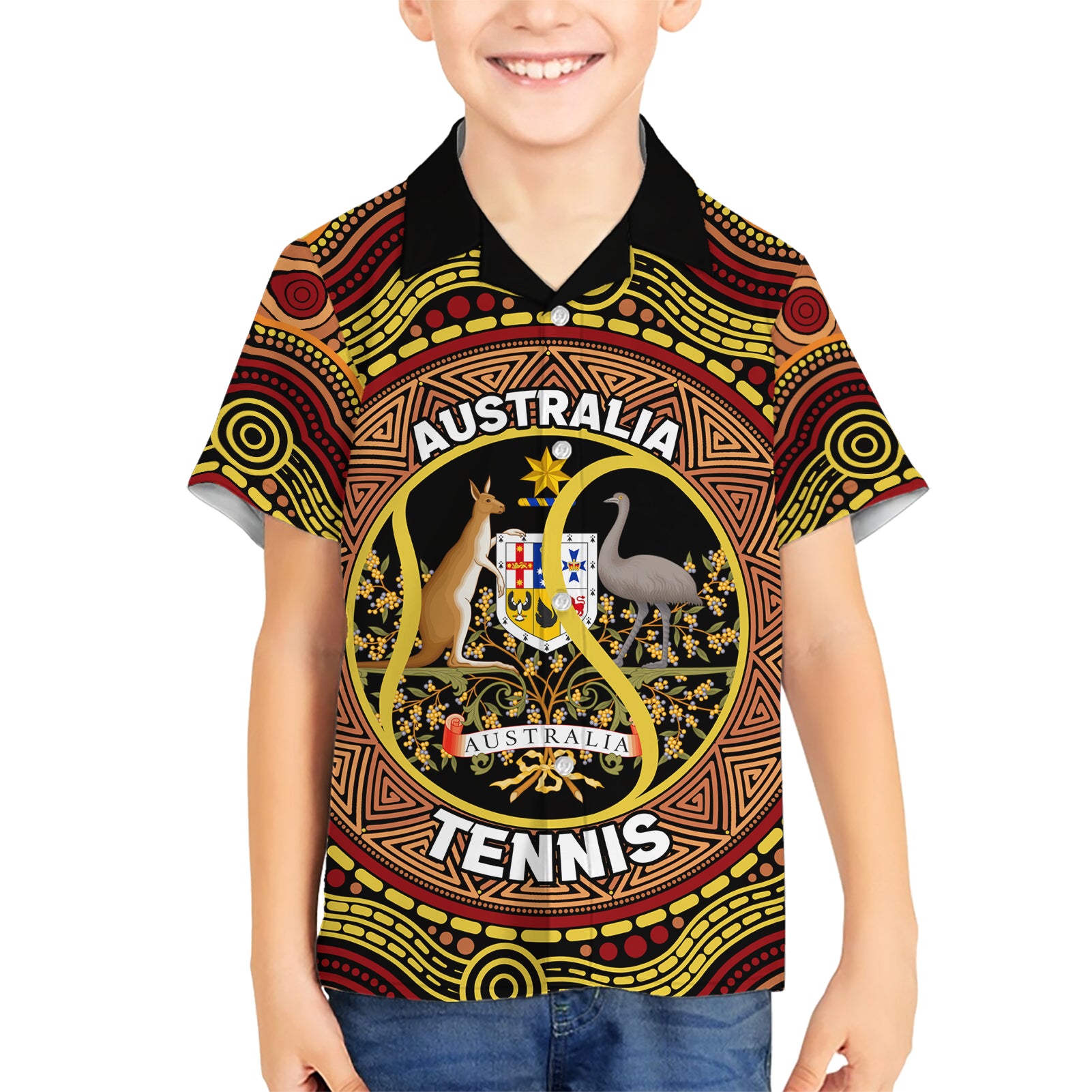 Personalised Australia Tennis Hawaiian Shirt Aussie Indigenous Art - Vibe Hoodie Shop