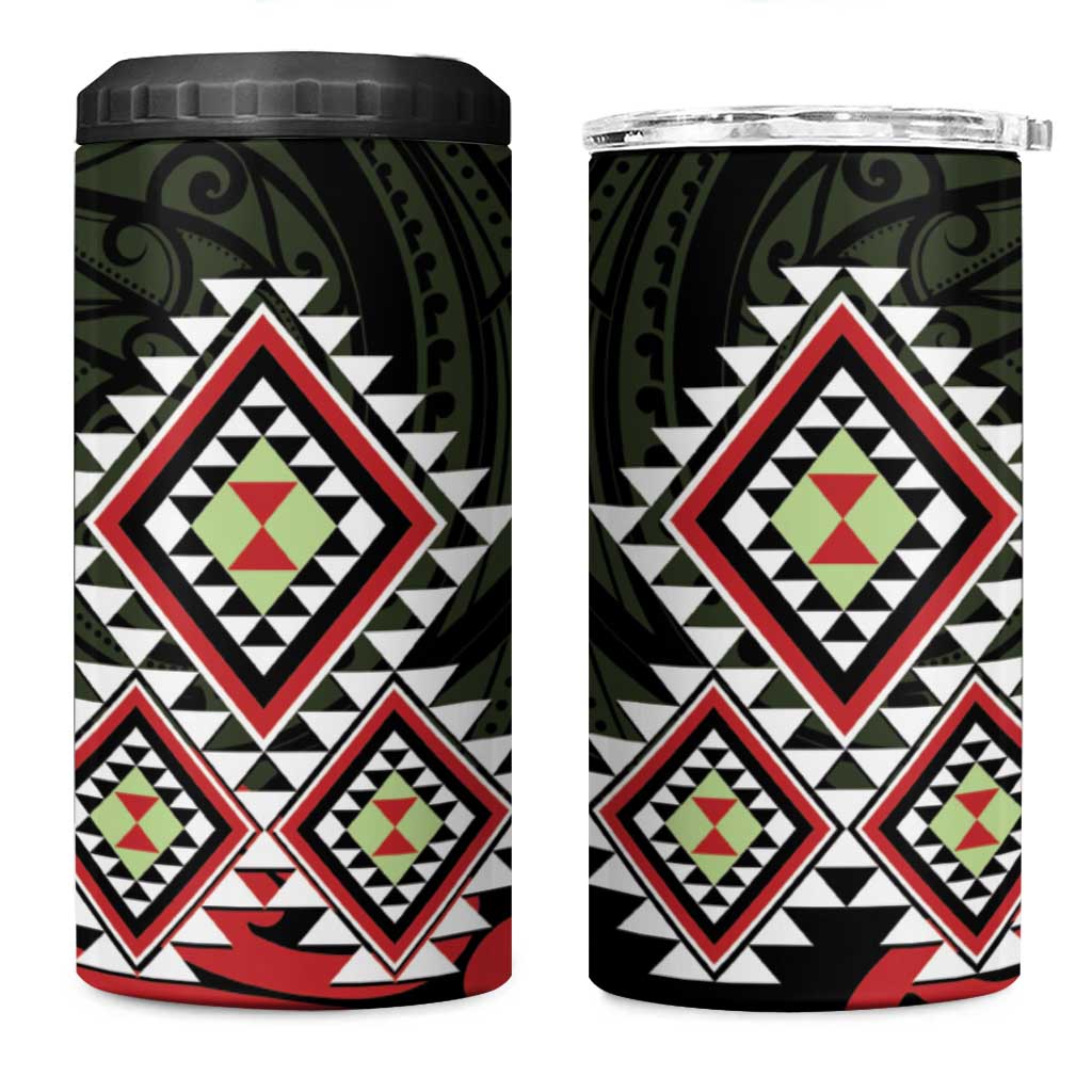 Kia Ora Aotearoa 4 in 1 Can Cooler Tumbler 2025 Pasifika Maori Taniko Motifs