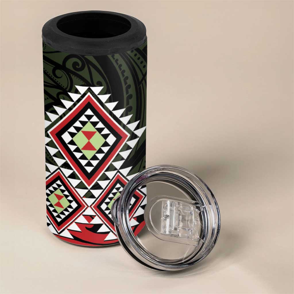 Kia Ora Aotearoa 4 in 1 Can Cooler Tumbler 2025 Pasifika Maori Taniko Motifs