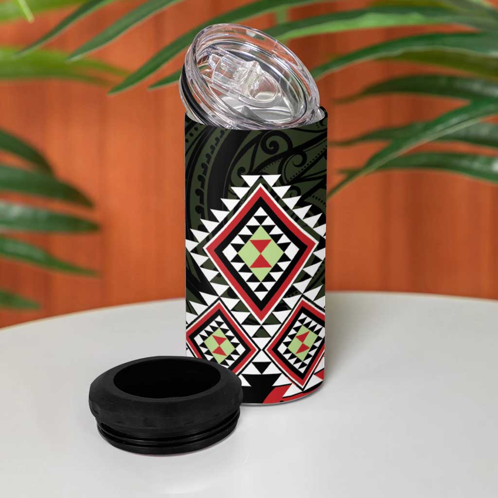 Kia Ora Aotearoa 4 in 1 Can Cooler Tumbler 2025 Pasifika Maori Taniko Motifs