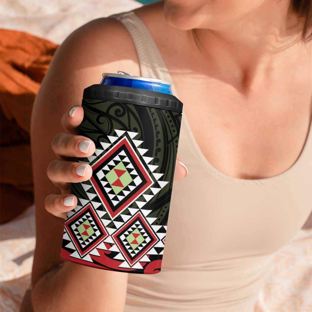 Kia Ora Aotearoa 4 in 1 Can Cooler Tumbler 2025 Pasifika Maori Taniko Motifs