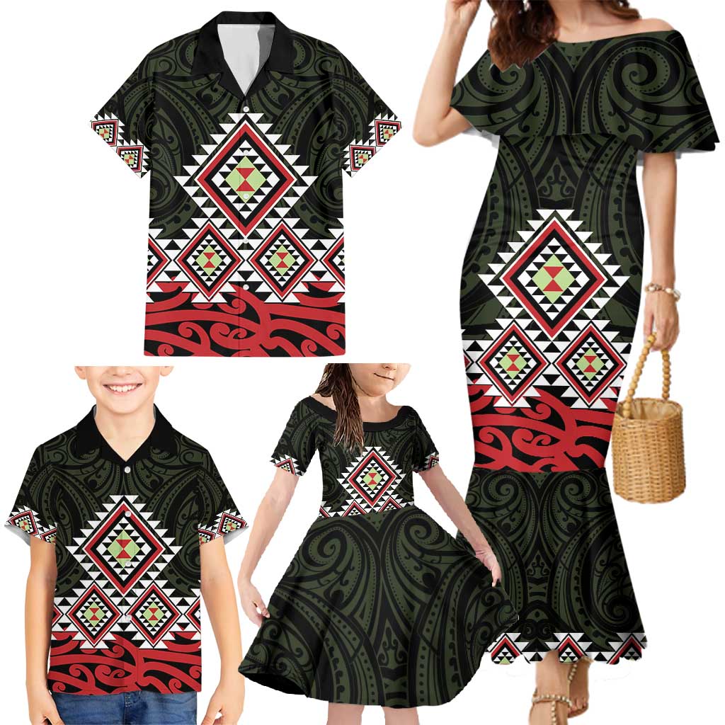 Kia Ora Aotearoa Family Matching Mermaid Dress and Hawaiian Shirt 2025 Pasifika Maori Taniko Motifs