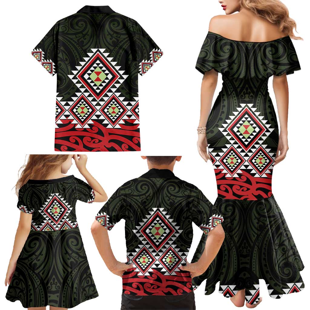 Kia Ora Aotearoa Family Matching Mermaid Dress and Hawaiian Shirt 2025 Pasifika Maori Taniko Motifs