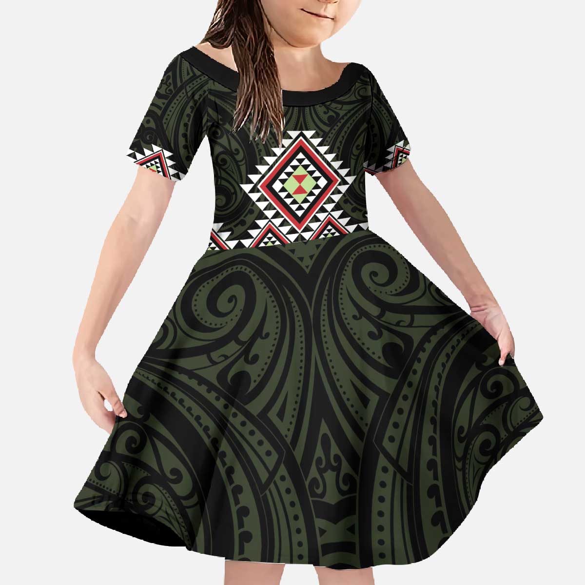 Kia Ora Aotearoa Family Matching Off The Shoulder Long Sleeve Dress and Hawaiian Shirt 2025 Pasifika Maori Taniko Motifs