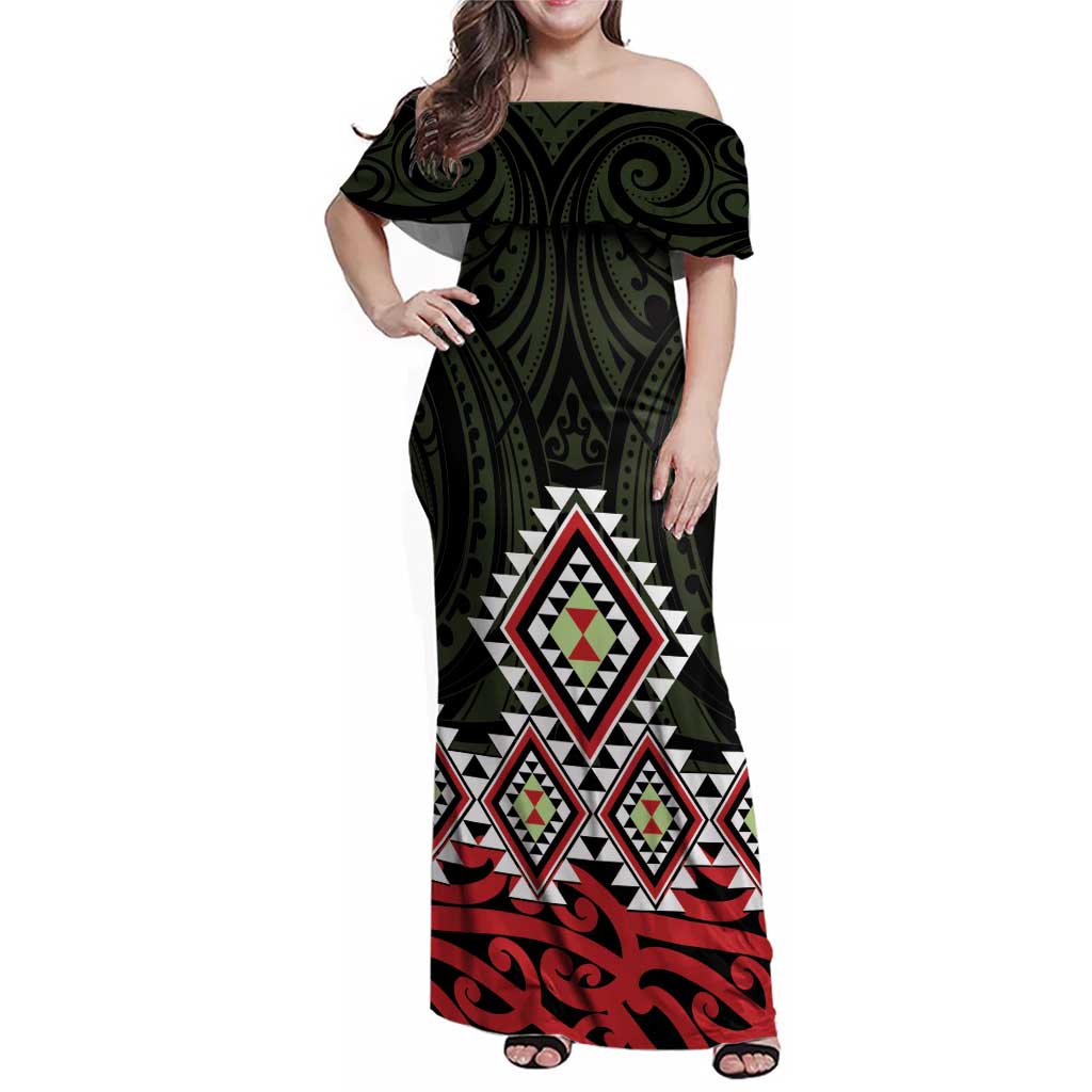 Kia Ora Aotearoa Family Matching Off Shoulder Maxi Dress and Hawaiian Shirt 2025 Pasifika Maori Taniko Motifs