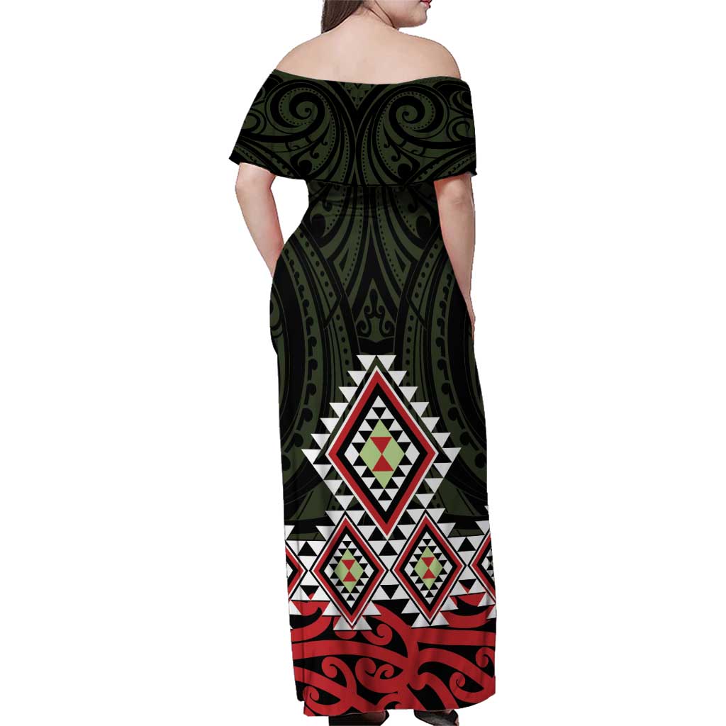 Kia Ora Aotearoa Family Matching Off Shoulder Maxi Dress and Hawaiian Shirt 2025 Pasifika Maori Taniko Motifs