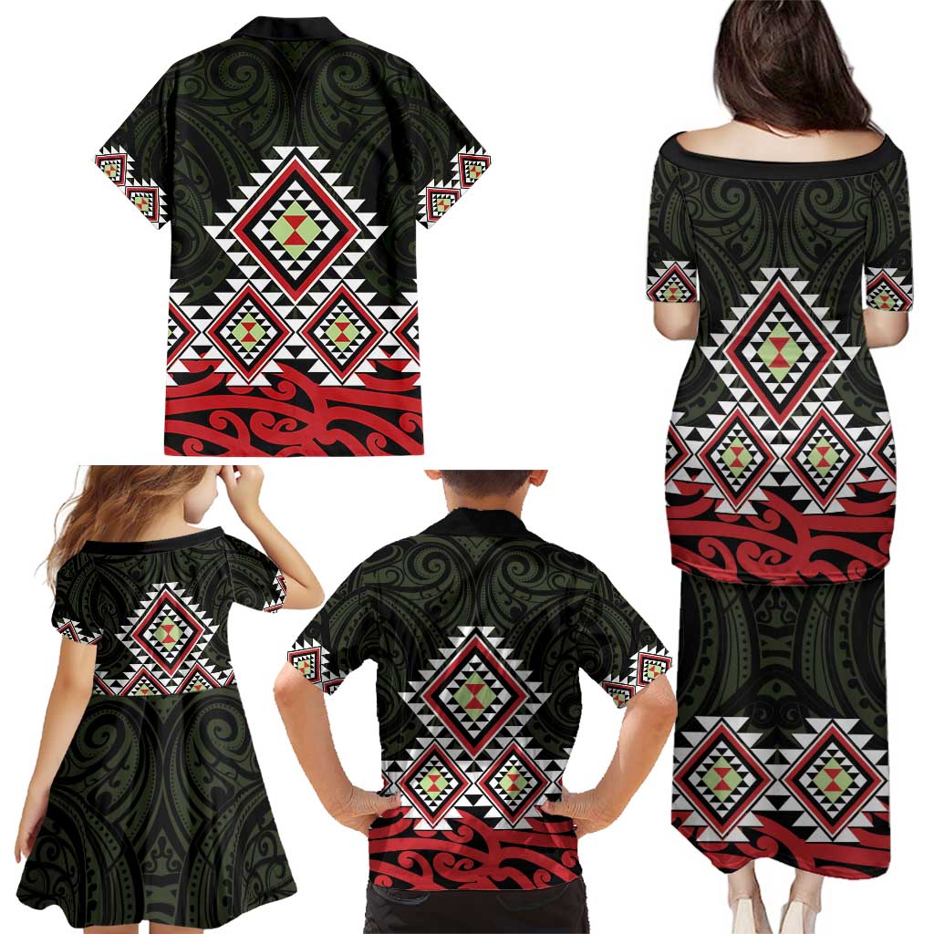 Kia Ora Aotearoa Family Matching Puletasi and Hawaiian Shirt 2025 Pasifika Maori Taniko Motifs