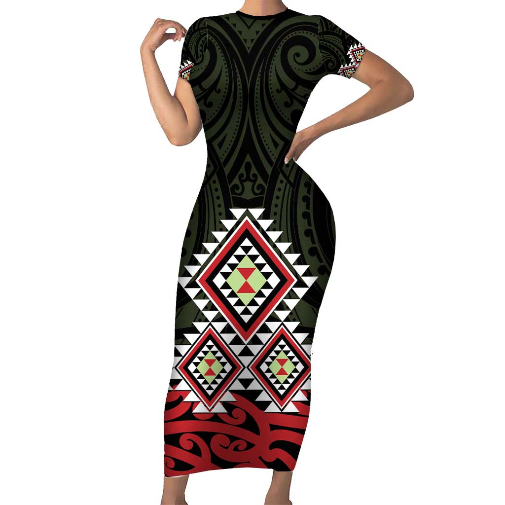 Kia Ora Aotearoa Family Matching Short Sleeve Bodycon Dress and Hawaiian Shirt 2025 Pasifika Maori Taniko Motifs