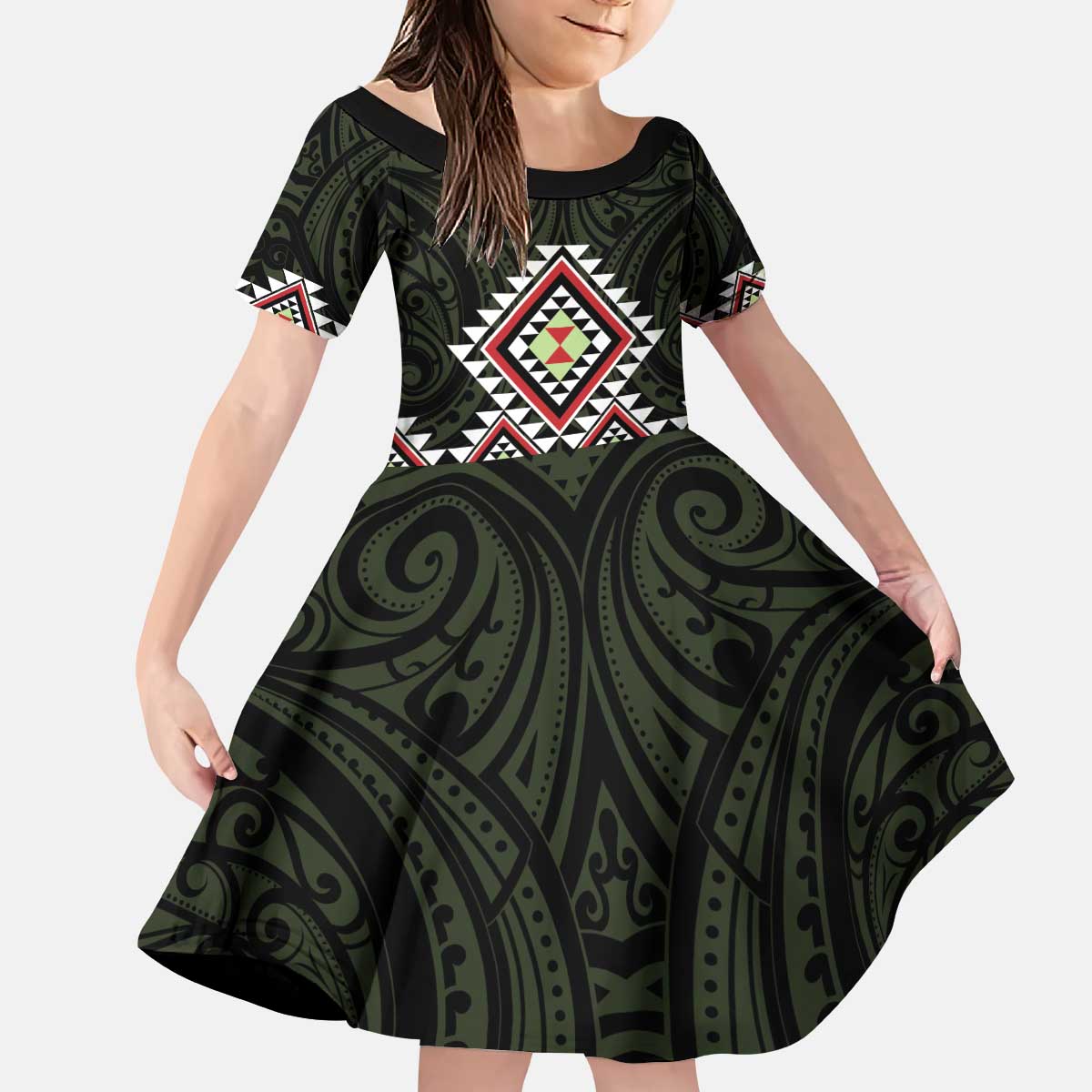 Kia Ora Aotearoa Kid Short Sleeve Dress 2025 Pasifika Maori Taniko Motifs - Vibe Hoodie Shop