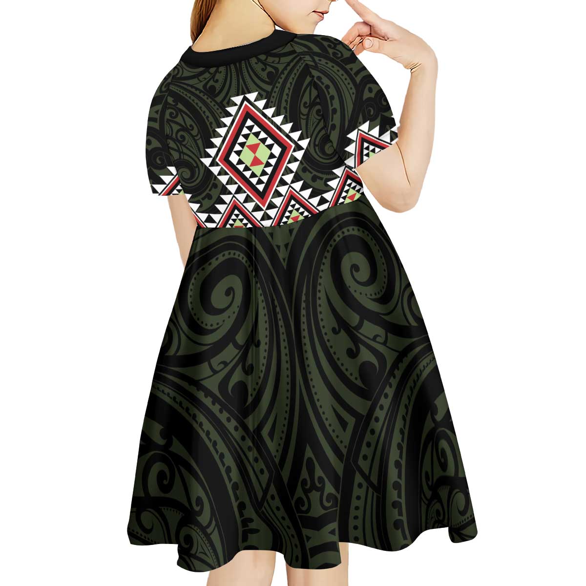 Kia Ora Aotearoa Kid Short Sleeve Dress 2025 Pasifika Maori Taniko Motifs - Vibe Hoodie Shop