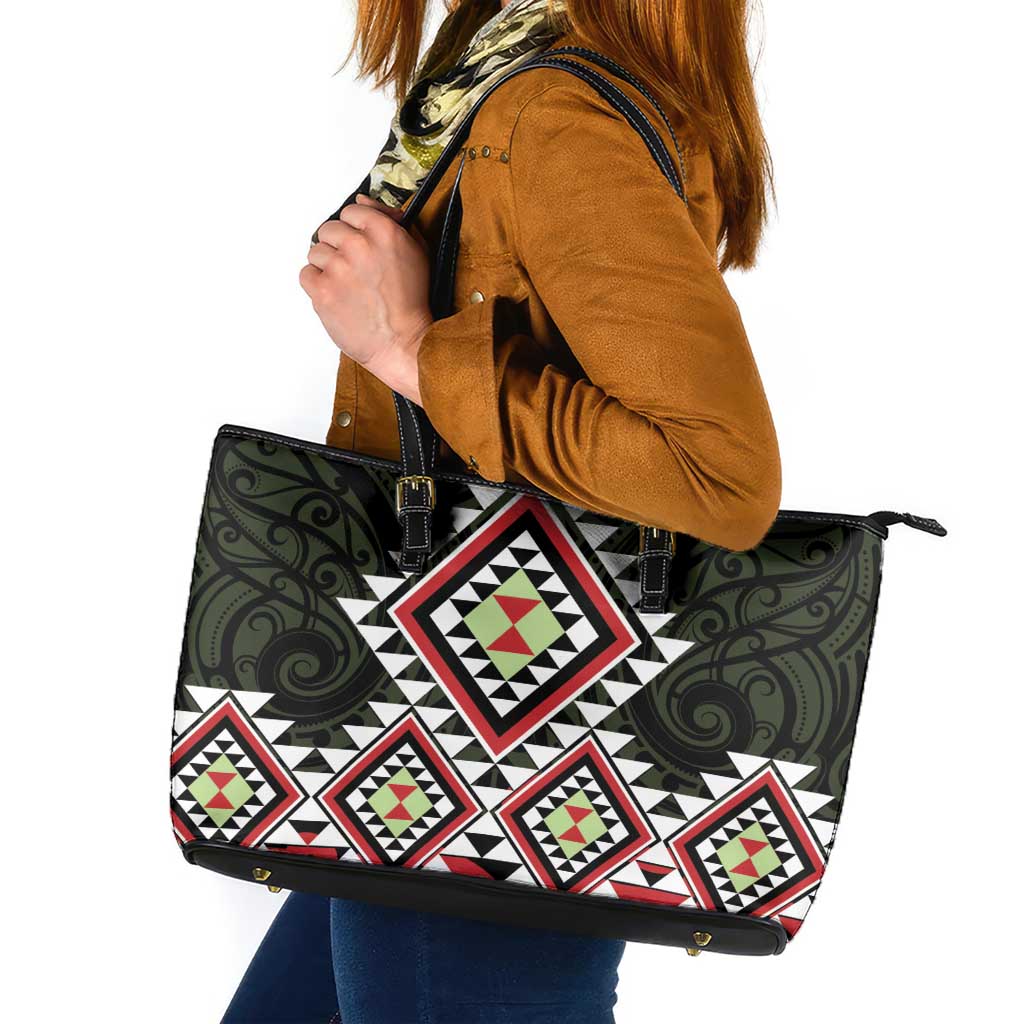 Kia Ora Aotearoa Leather Tote Bag 2025 Pasifika Maori Taniko Motifs