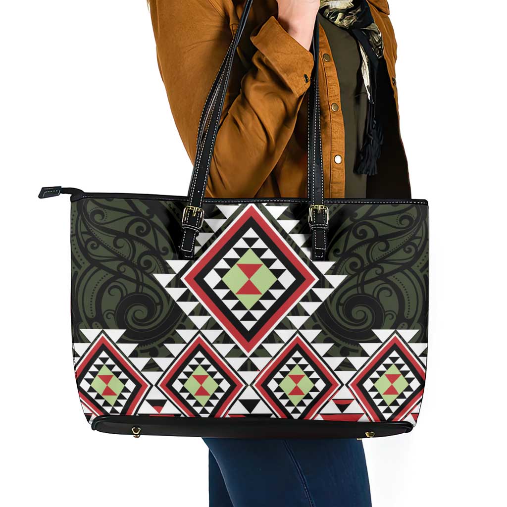 Kia Ora Aotearoa Leather Tote Bag 2025 Pasifika Maori Taniko Motifs