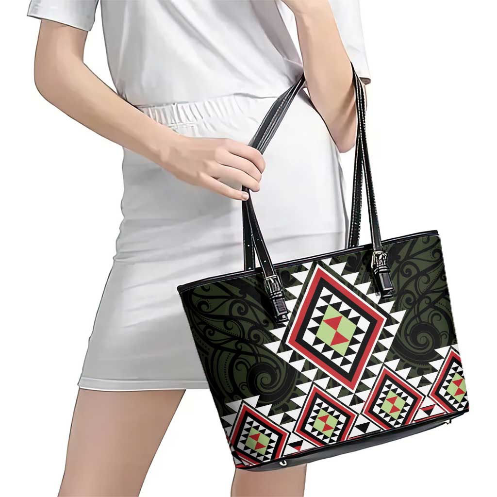 Kia Ora Aotearoa Leather Tote Bag 2025 Pasifika Maori Taniko Motifs