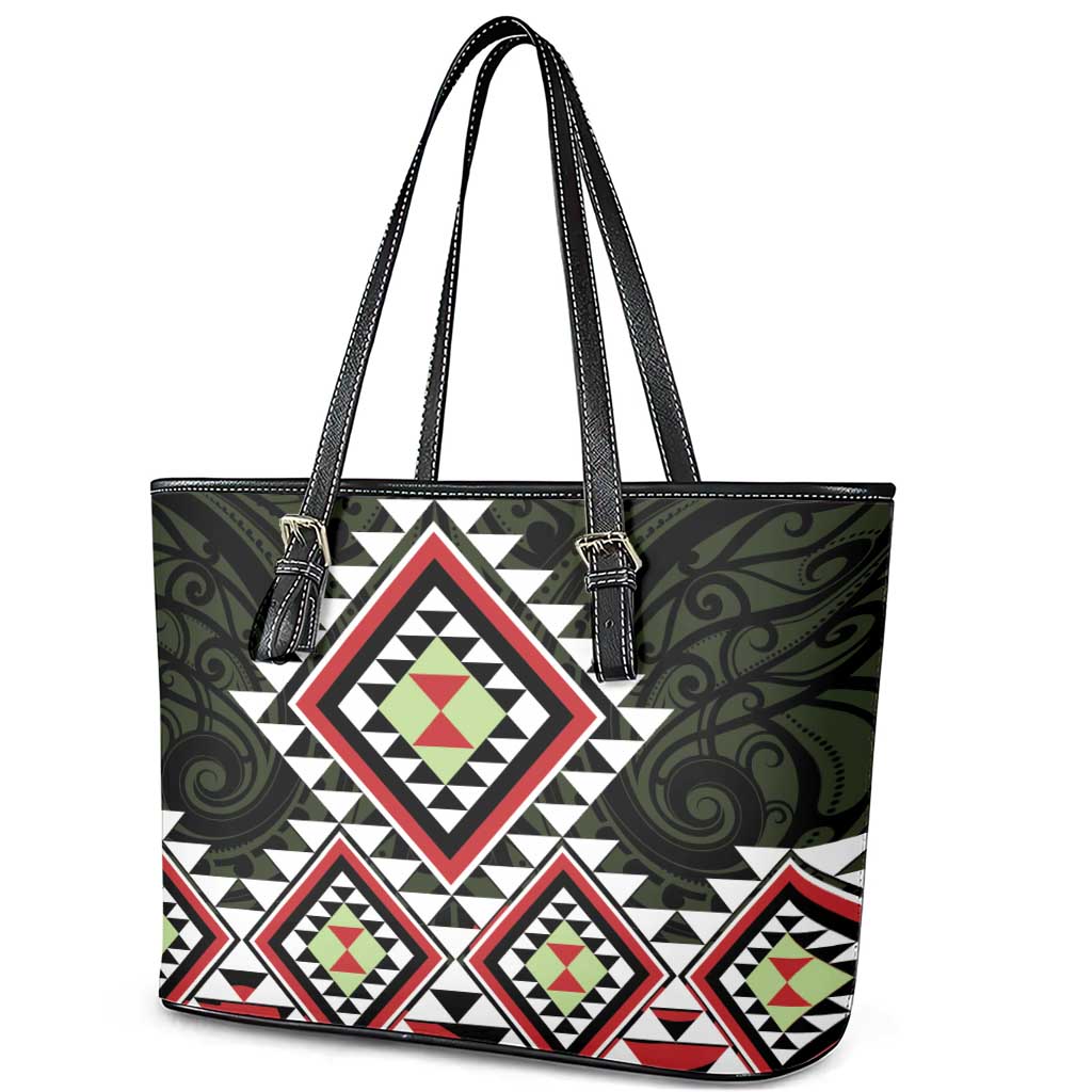 Kia Ora Aotearoa Leather Tote Bag 2025 Pasifika Maori Taniko Motifs