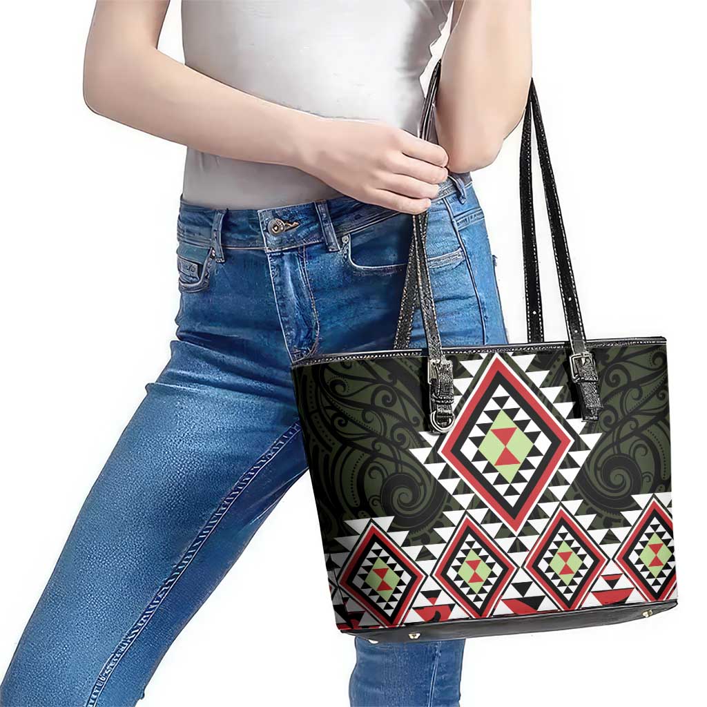 Kia Ora Aotearoa Leather Tote Bag 2025 Pasifika Maori Taniko Motifs