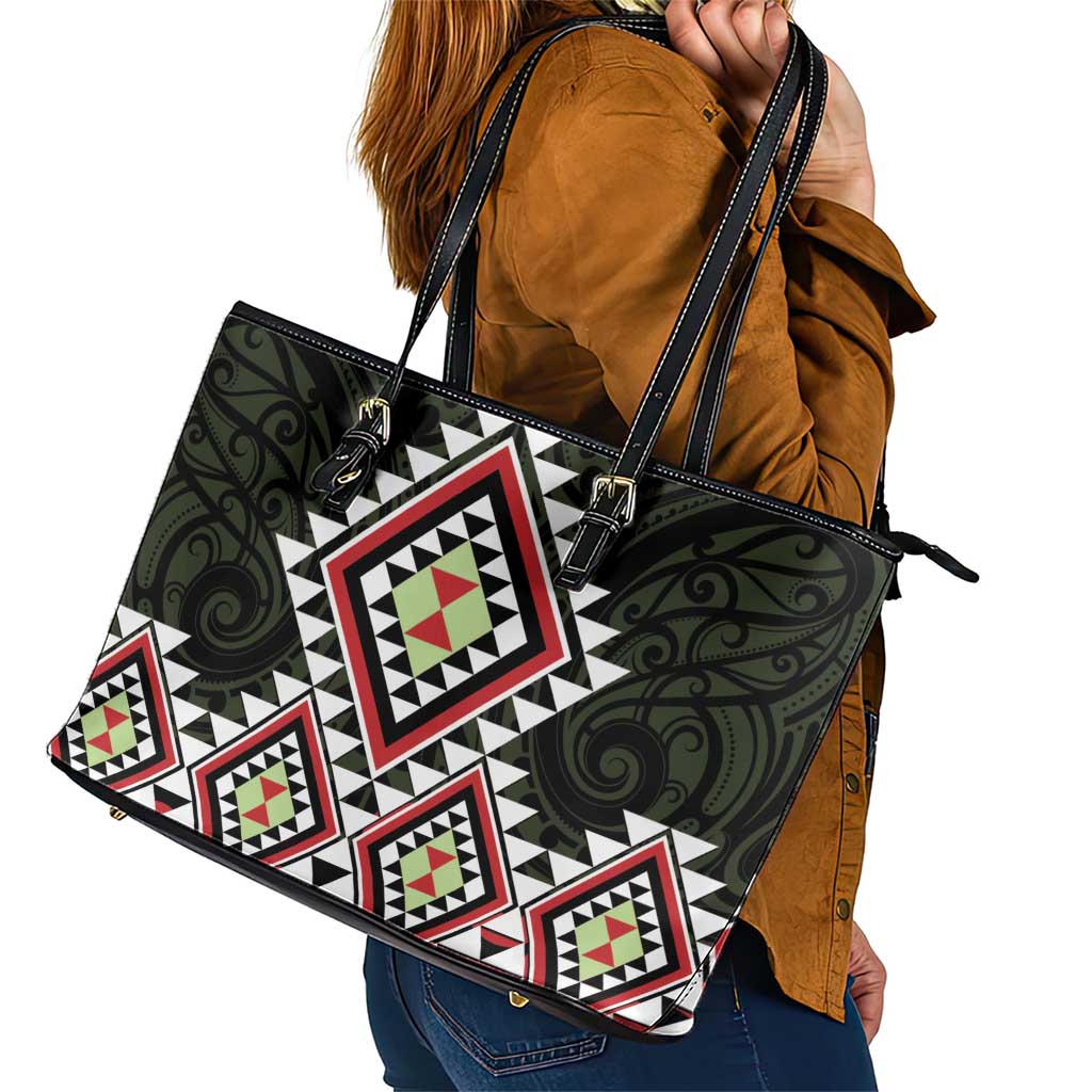 Kia Ora Aotearoa Leather Tote Bag 2025 Pasifika Maori Taniko Motifs