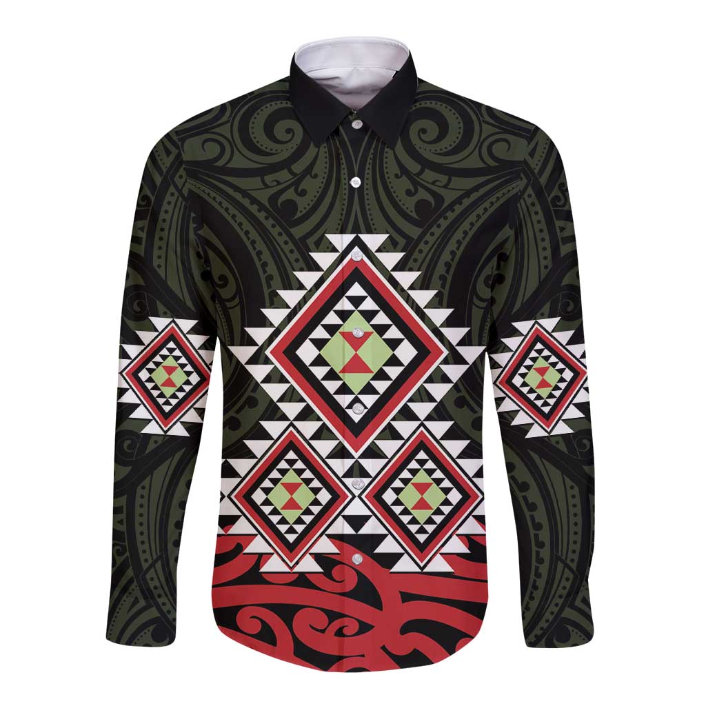 Kia Ora Aotearoa Long Sleeve Button Shirt 2025 Pasifika Maori Taniko Motifs