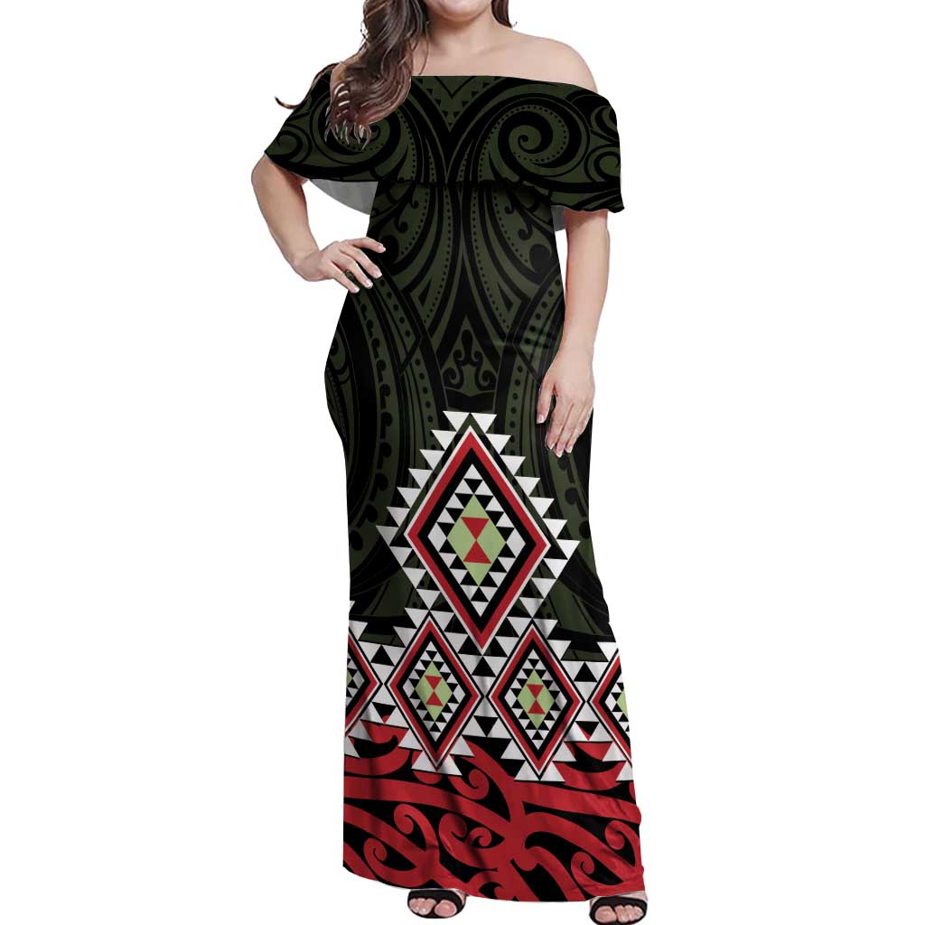 Kia Ora Aotearoa Off Shoulder Maxi Dress 2025 Pasifika Maori Taniko Motifs