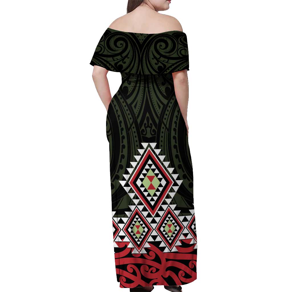 Kia Ora Aotearoa Off Shoulder Maxi Dress 2025 Pasifika Maori Taniko Motifs