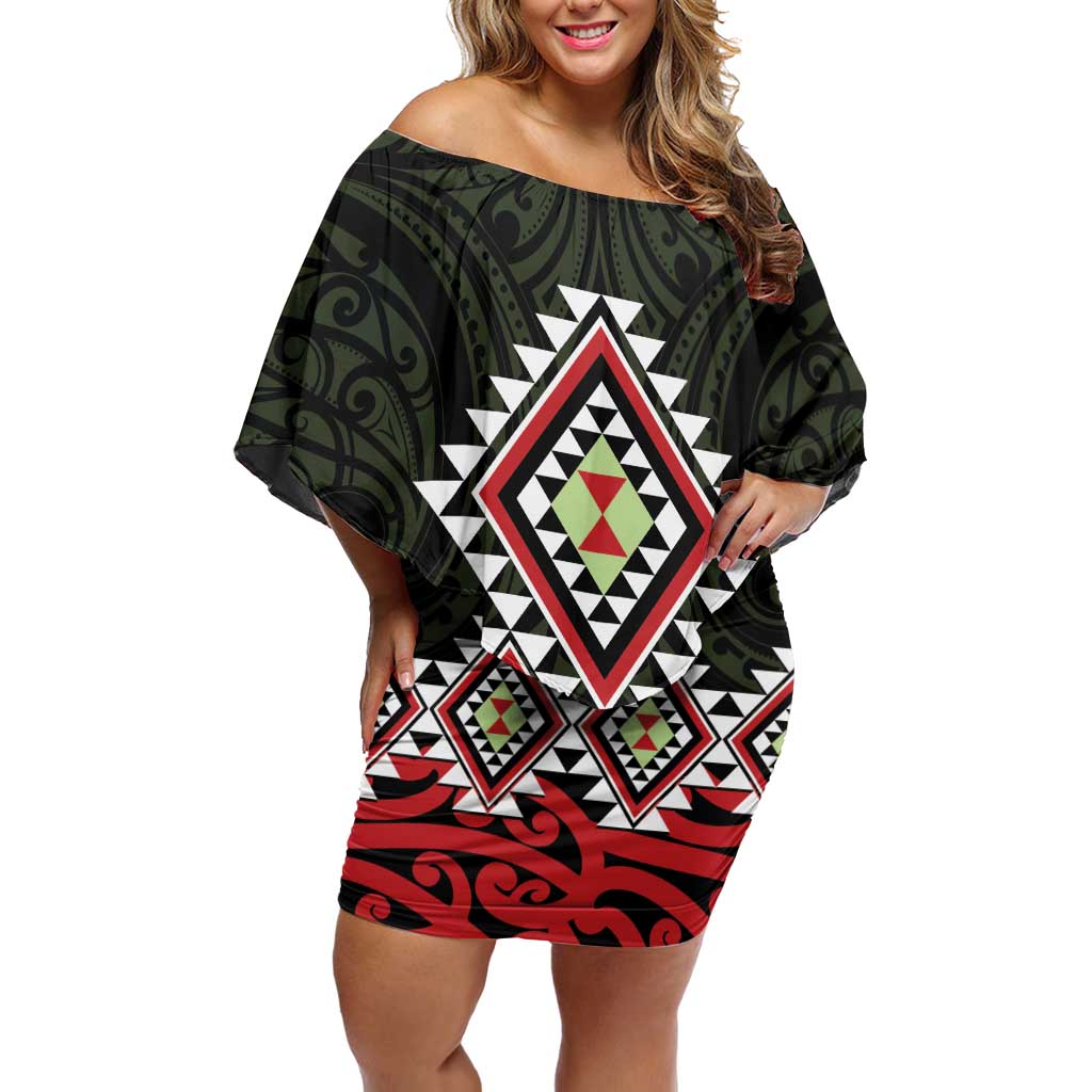 Kia Ora Aotearoa Off Shoulder Short Dress 2025 Pasifika Maori Taniko Motifs