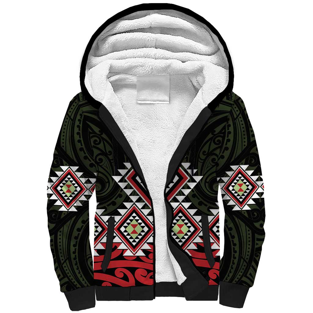 Kia Ora Aotearoa Sherpa Hoodie 2025 Pasifika Maori Taniko Motifs - Vibe Hoodie Shop