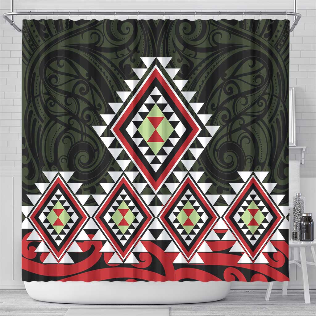 Kia Ora Aotearoa Shower Curtain 2025 Pasifika Maori Taniko Motifs