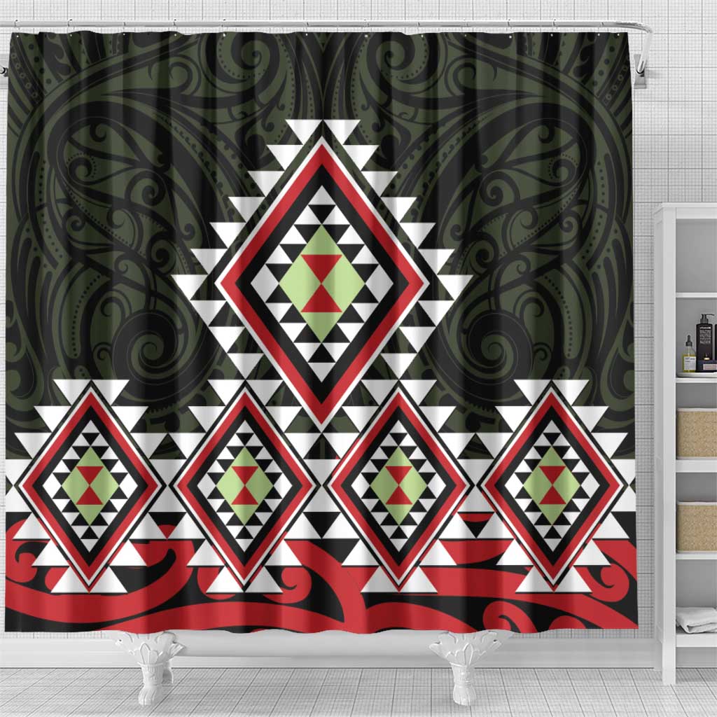 Kia Ora Aotearoa Shower Curtain 2025 Pasifika Maori Taniko Motifs