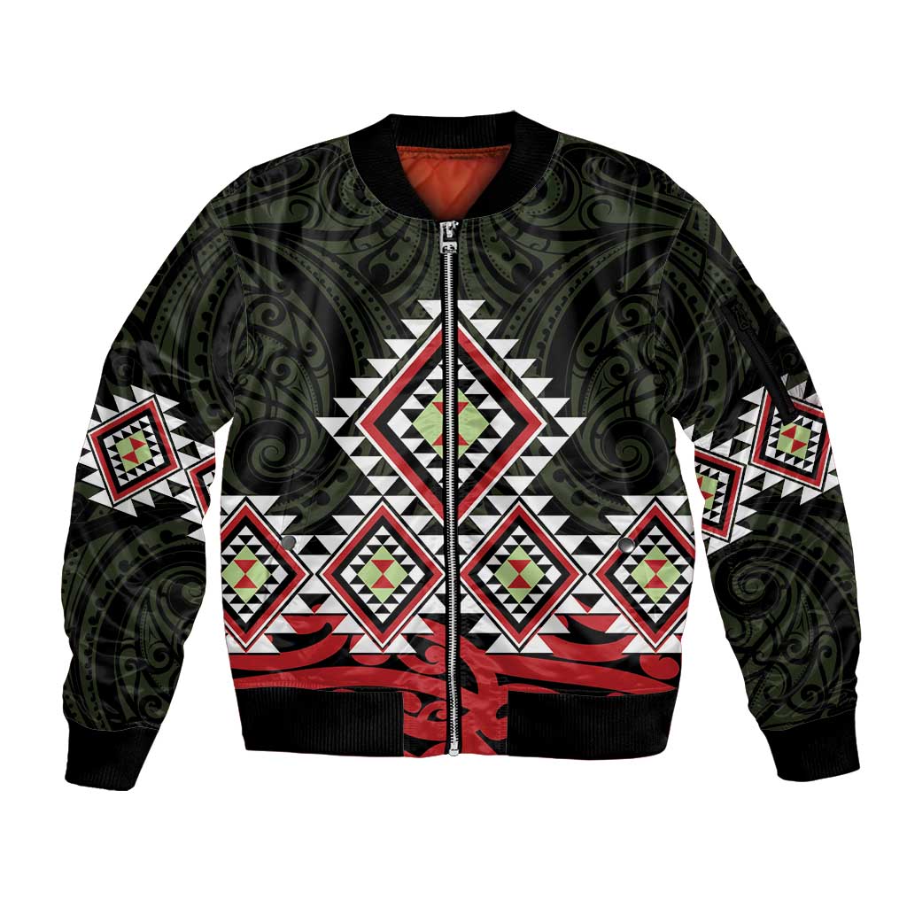 Kia Ora Aotearoa Sleeve Zip Bomber Jacket 2025 Pasifika Maori Taniko Motifs