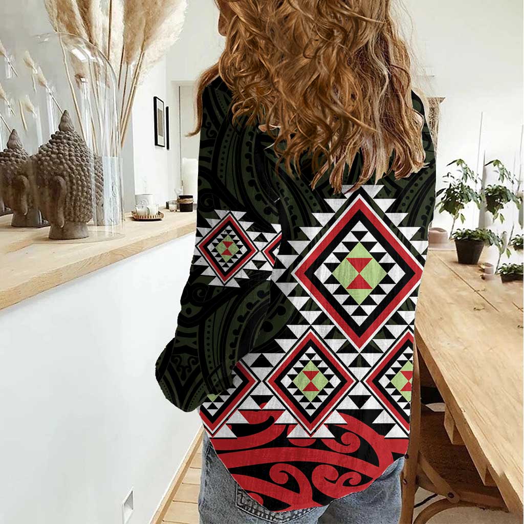 Kia Ora Aotearoa Women Casual Shirt 2025 Pasifika Maori Taniko Motifs - Vibe Hoodie Shop