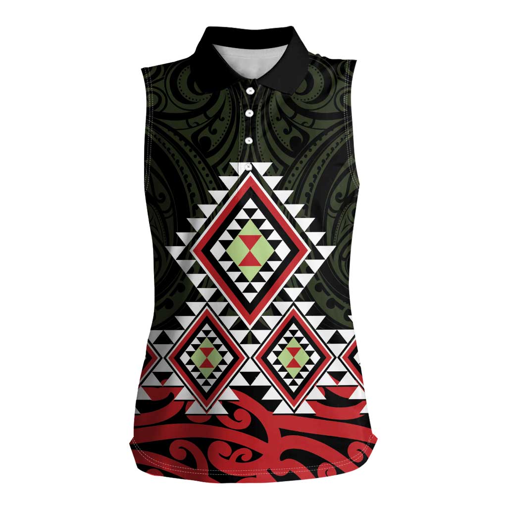 Kia Ora Aotearoa Women Sleeveless Polo Shirt 2025 Pasifika Maori Taniko Motifs