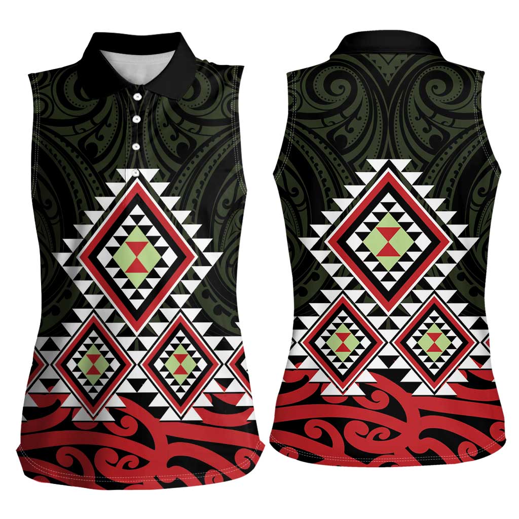 Kia Ora Aotearoa Women Sleeveless Polo Shirt 2025 Pasifika Maori Taniko Motifs