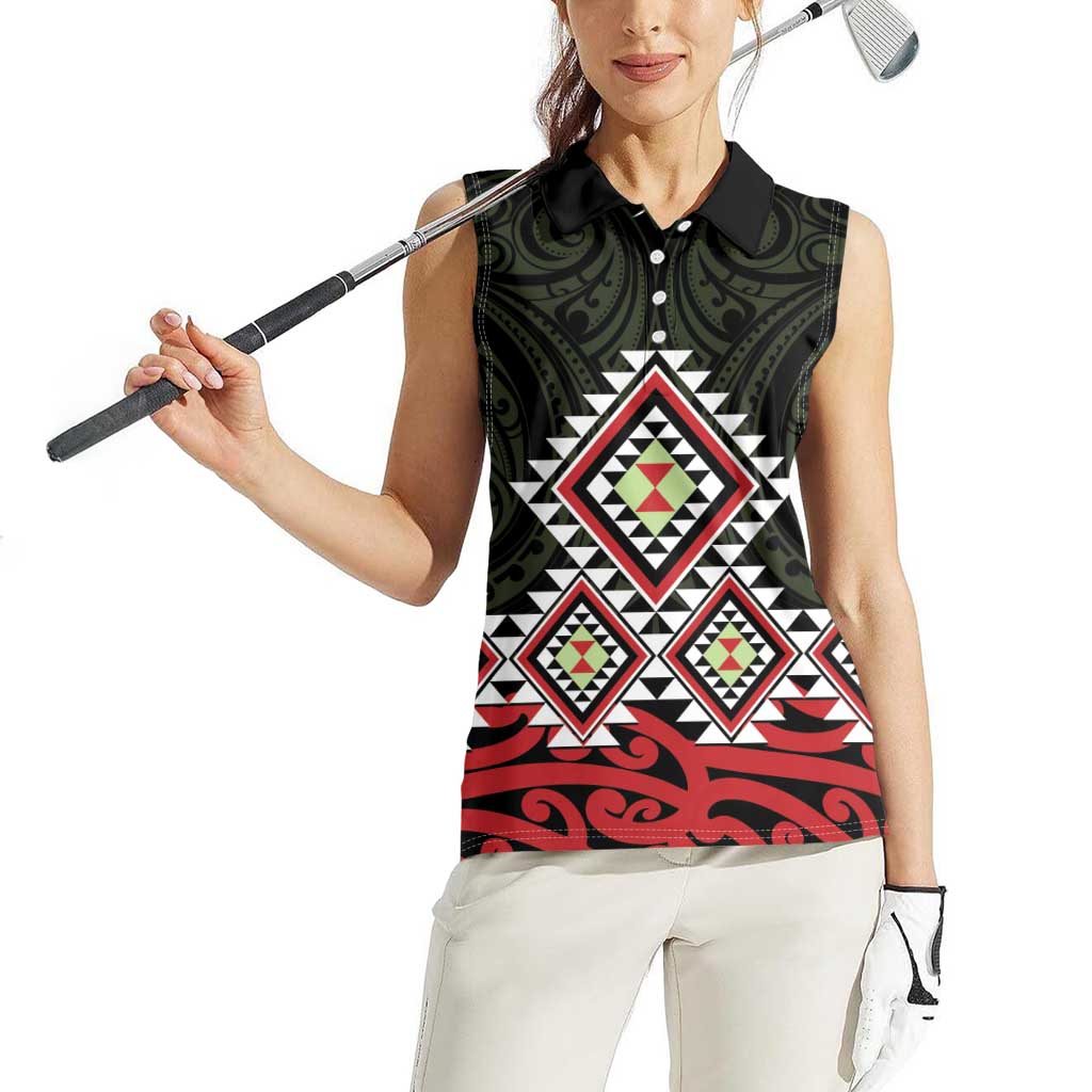 Kia Ora Aotearoa Women Sleeveless Polo Shirt 2025 Pasifika Maori Taniko Motifs