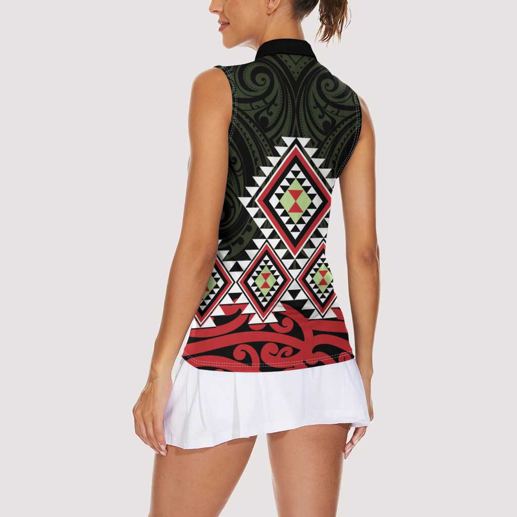 Kia Ora Aotearoa Women Sleeveless Polo Shirt 2025 Pasifika Maori Taniko Motifs