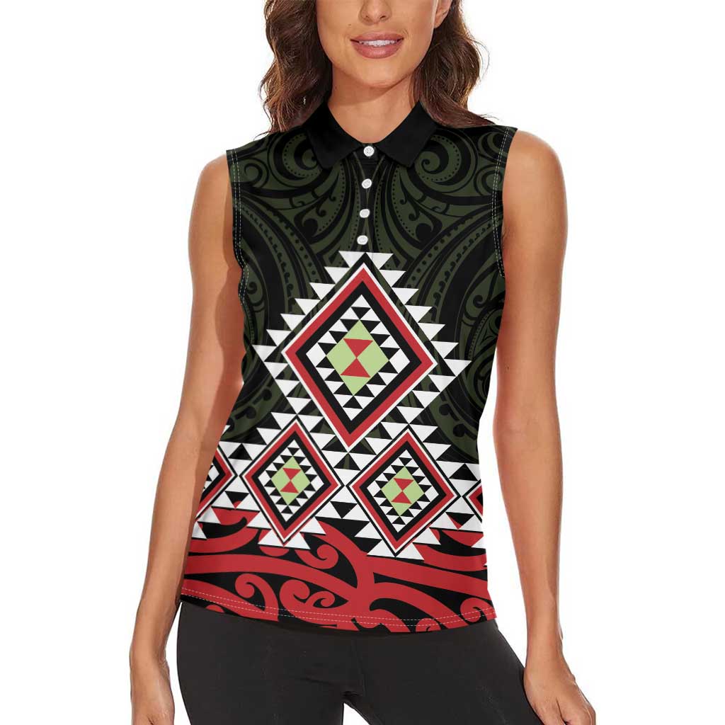 Kia Ora Aotearoa Women Sleeveless Polo Shirt 2025 Pasifika Maori Taniko Motifs